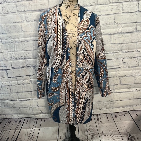 Chico’s Paisley Jacket Coat Topper Faux Suede NWT Chicos Size 0 = XS Blue - Picture 2 of 11